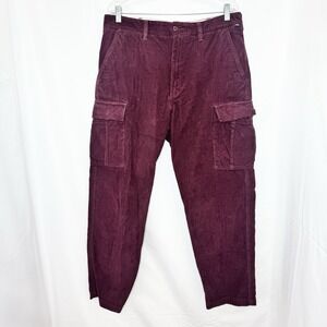 Vans Mens 34 Corduroy Cargo Pants Burgundy Red‎ Baggy Y2K 90s Grunge Streetwear